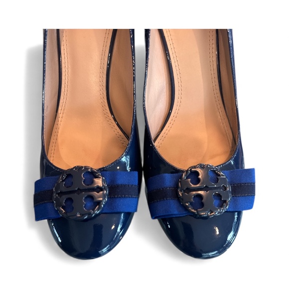 Tory Burch Blue Bow Maritime Patent Leather Pump Heels 10M - Picture 5 of 11